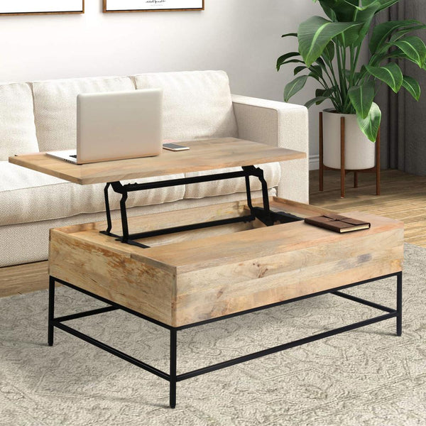 Audrey 45 inch Lift Top Mango Wood Rectangular Coffee Table - Wood and Metal, Natural Brown and Black - UPT-271299