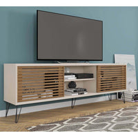 Arthur Wooden TV Stand with 2 Slatted Sliding Doors, Brown and Off White - UPT-271300