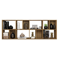 Valerie 69 Inch Wood Bookcase, 12 Shelves, Handcrafted, Grain Details, Walnut Brown - UPT-271308