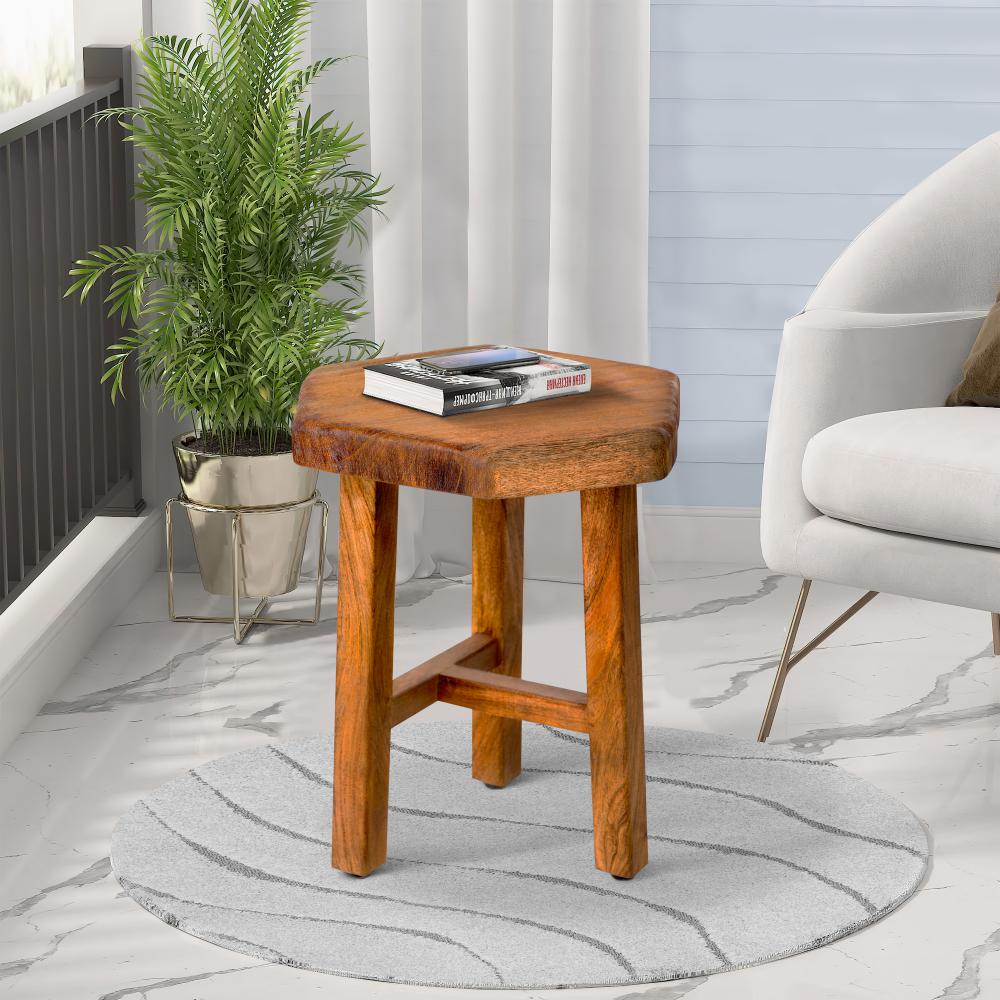 18 Inch Hexagon Acacia Wood Side Table with Live Edge Top, Warm Brown - UPT-272017