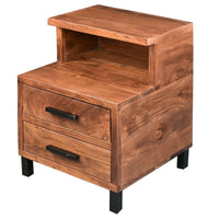 22 Inch Acacia Wood Nightstand, Bedside Table with 2 Drawers and Open Cubby, Walnut Brown - UPT-272520