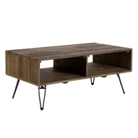 Clive 42 Inch Reclaimed Wood Rectangular Farmhouse Coffee Table With Storage, Iron Legs, Natural Brown - UPT-273091