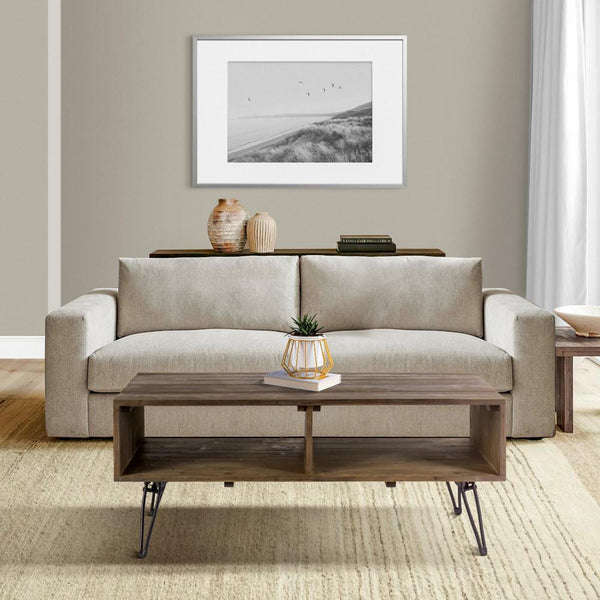 Clive 42 Inch Reclaimed Wood Rectangular Farmhouse Coffee Table With Storage, Iron Legs, Natural Brown - UPT-273091