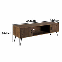 Clive 60 Inch Reclaimed Wood Rectangular Farmhouse TV Stand Media Console, 2 Doors, Iron Legs, Natural Brown- UPT-273092